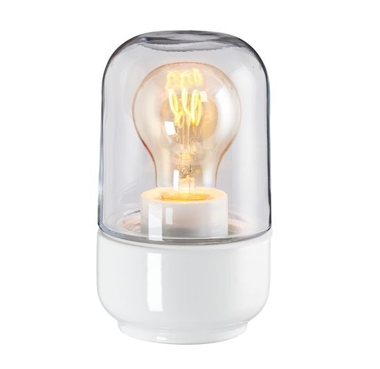 Ohm 100/170 valaisin. Valkoinen suora IP44 posliinikanta, E27 lampunpidikkeella. Kirkas lasikupu 84,5mm kierteellä. - Image 3