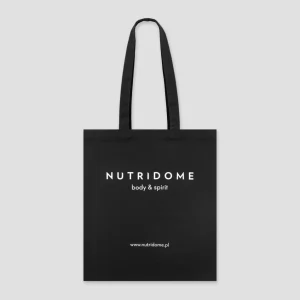 Painettu luomupuuvillasta valmistettu ostoskassi musta Nutridome